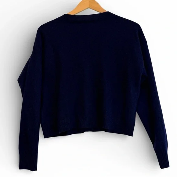 Aqua Cashmere 100% cashmere Navy V-Neck Cropped Cardigan M - Picture 2 of 8